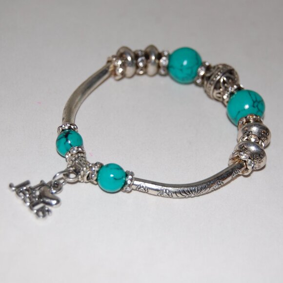 I Love Jesus Bracelet,Turquoise Bracelet,Dangling Charm Bracelet,Silver,Stone - Picture 2 of 3